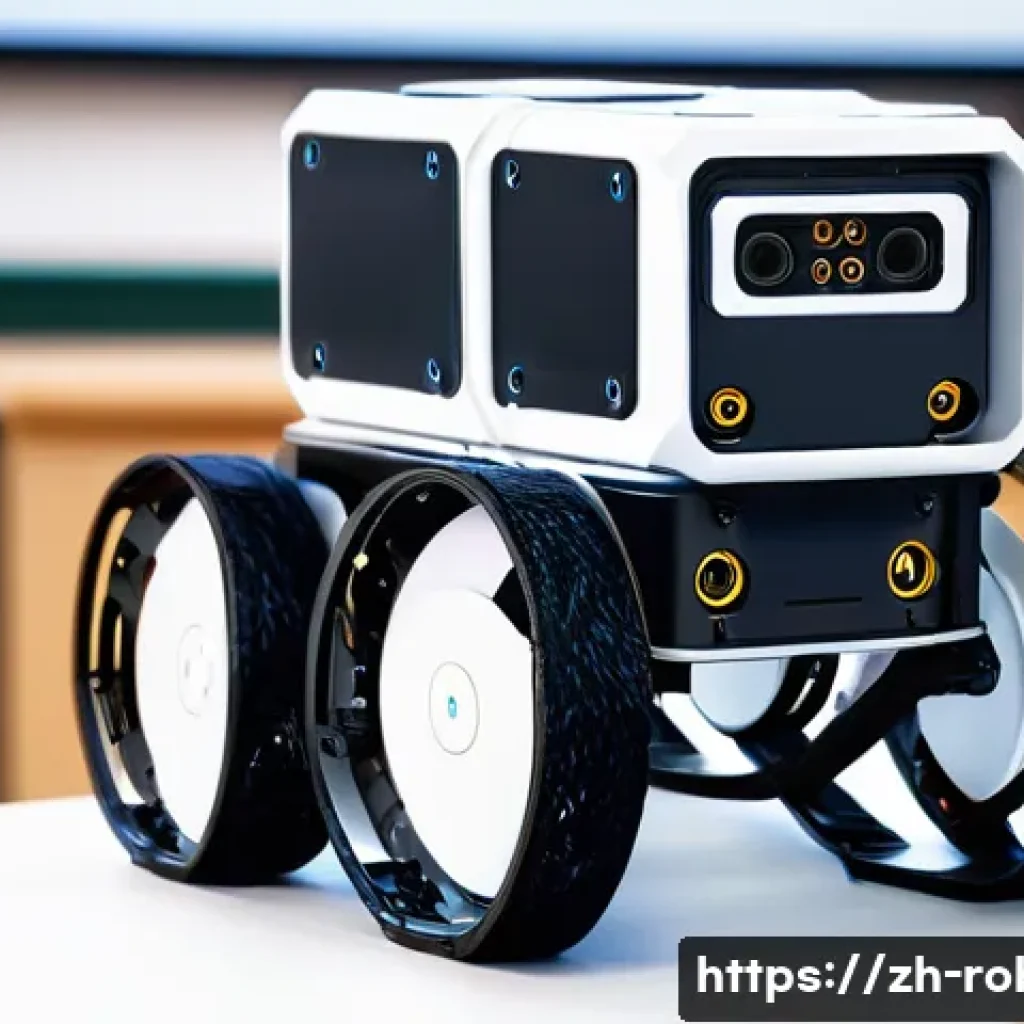 로봇 하드웨어 개발 - A highly detailed close-up of a modular educational robot with interchangeable sensor and actuator m...