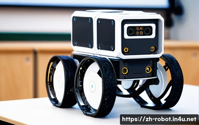 로봇 하드웨어 개발 - A highly detailed close-up of a modular educational robot with interchangeable sensor and actuator m...