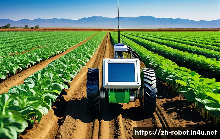 로봇 기반 자율 농업 - A modern agricultural robot equipped with multiple smart sensors such as soil moisture detectors, nu...