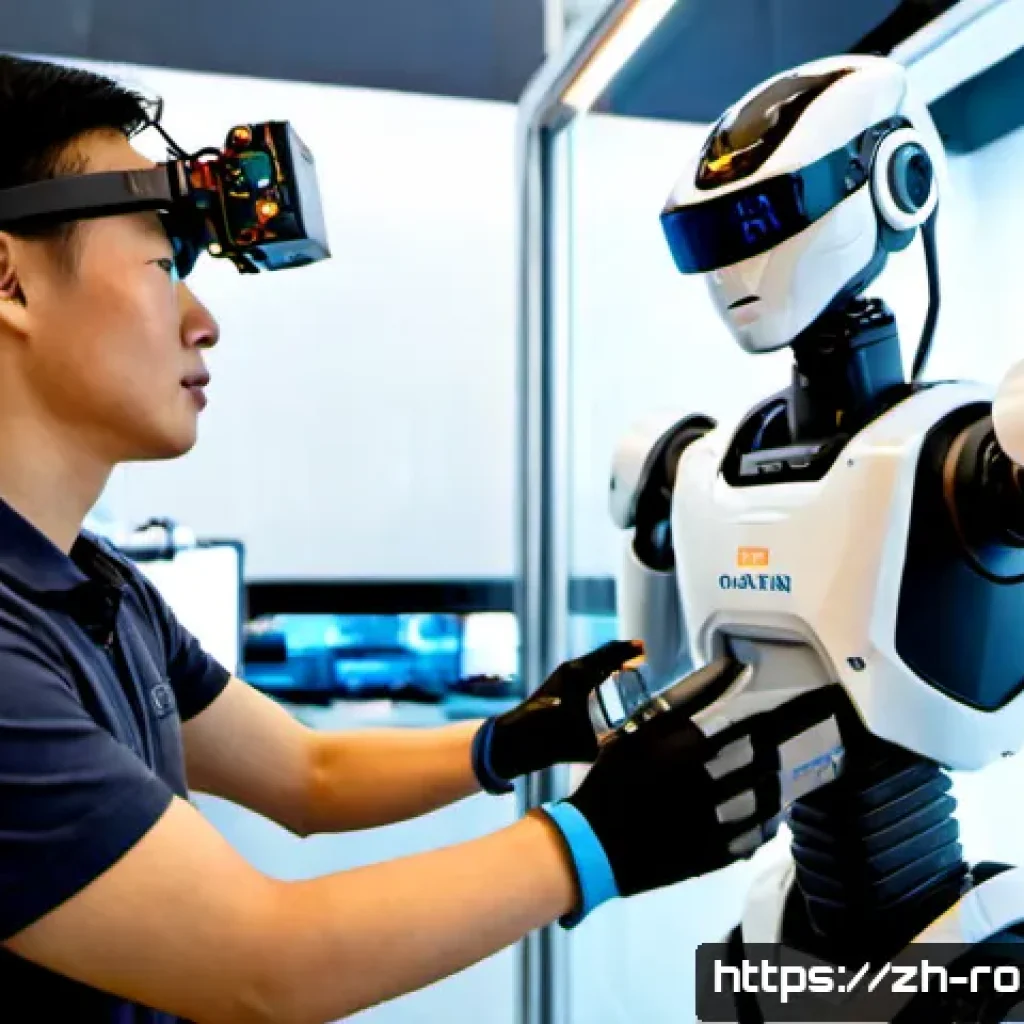 로봇 원격 조작 기술 - Photorealistic advanced robotics control laboratory, a focused engineer wearing a lightweight motion...
