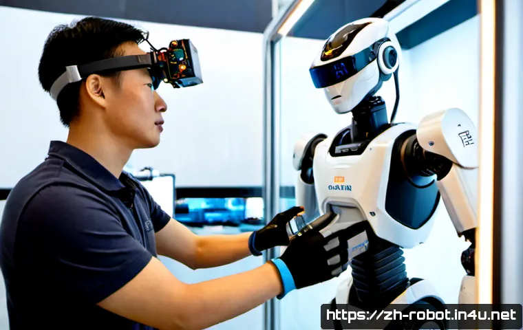 로봇 원격 조작 기술 - Photorealistic advanced robotics control laboratory, a focused engineer wearing a lightweight motion...
