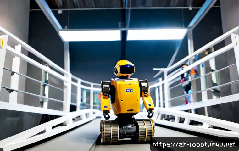로봇 도전 과제 - Photorealistic robotics challenge arena inside a modern Chinese university innovation lab, a compact...